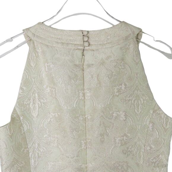 Ann Taylor Ivory Metallic Floral Jacquard Print Sleeveless A-Line Halter Dress 2 - Picture 6 of 7